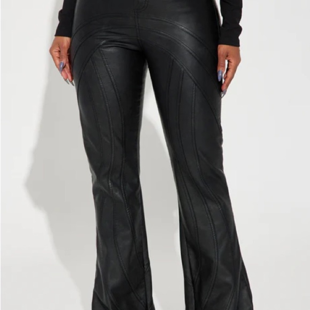 Black Flared Leather Pants